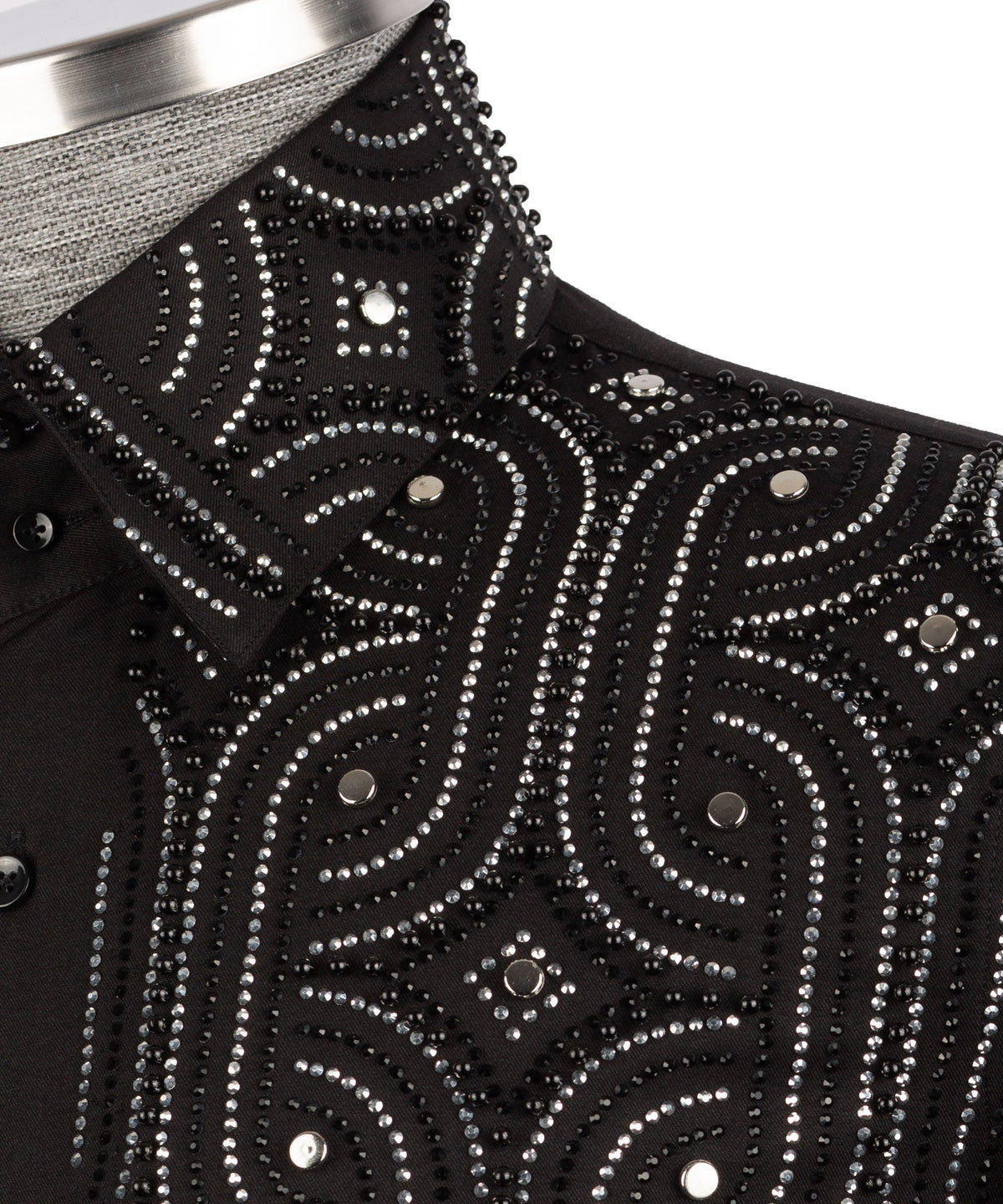 Black Stone-Embellished Dress Shirt - Style 08