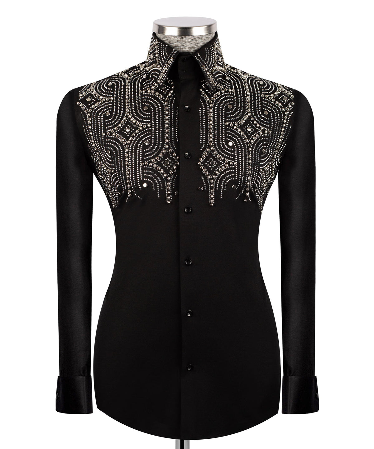 Black Stone-Embellished Dress Shirt - Style 07