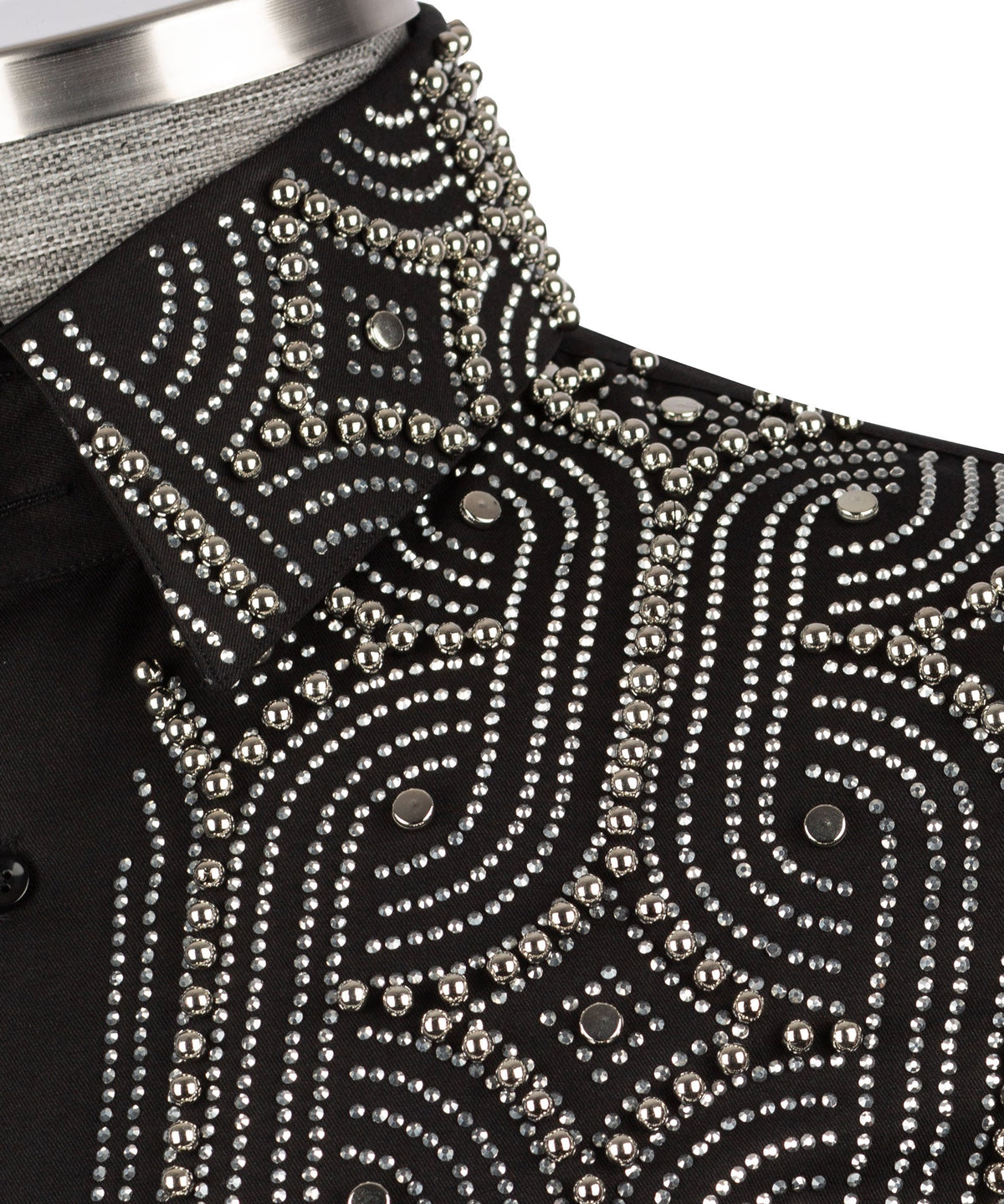Black Stone-Embellished Dress Shirt - Style 07