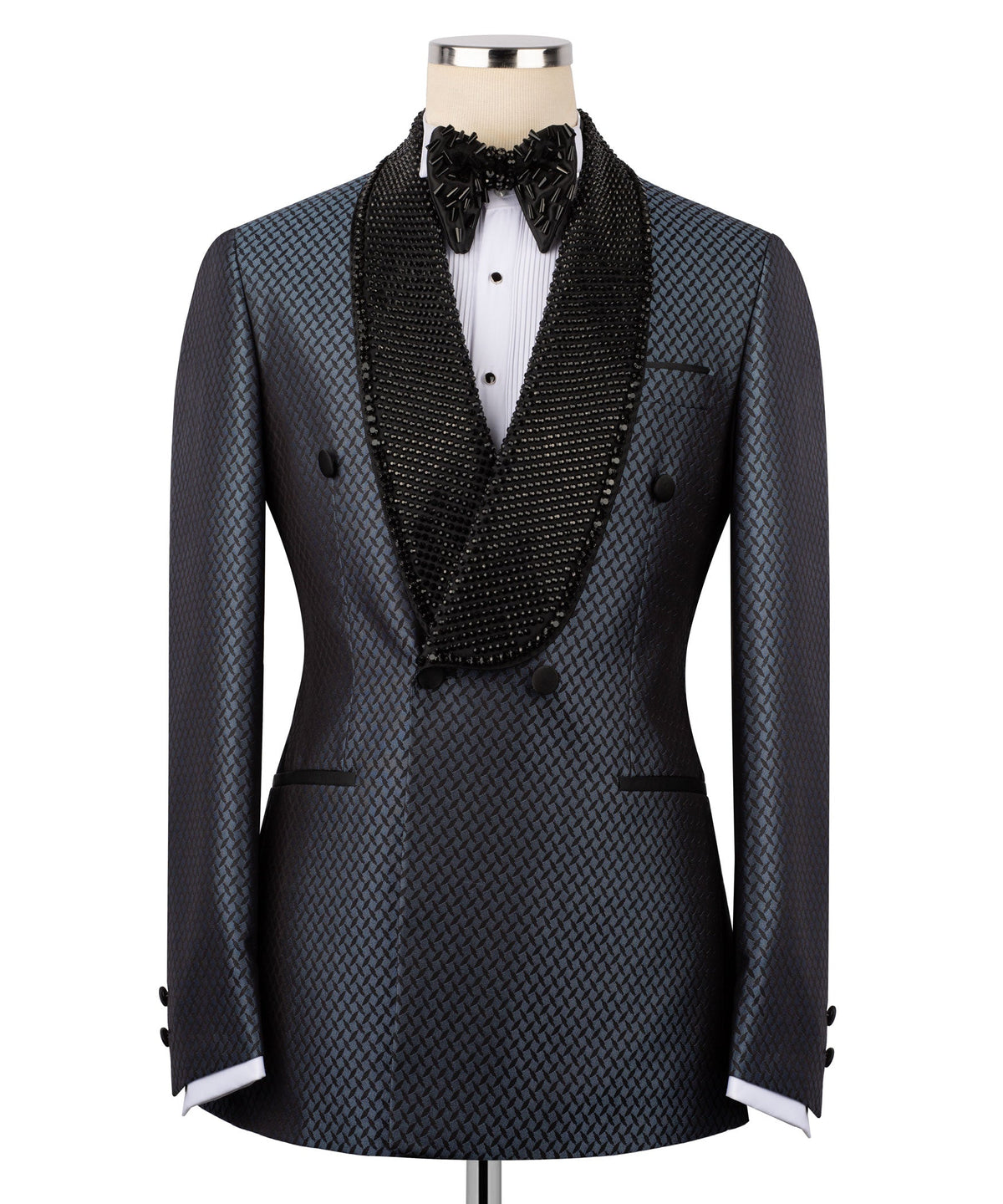 Black Embroidered Double-Breasted Collar Tuxedo