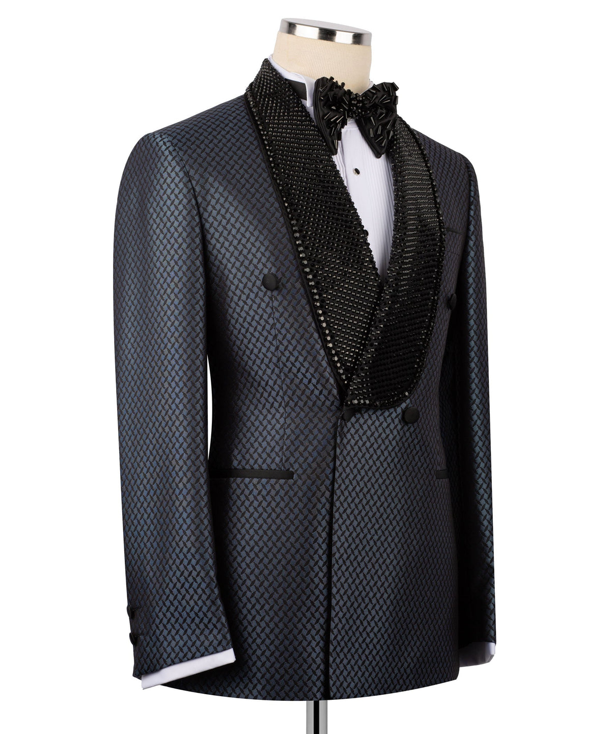 Black Embroidered Double-Breasted Collar Tuxedo