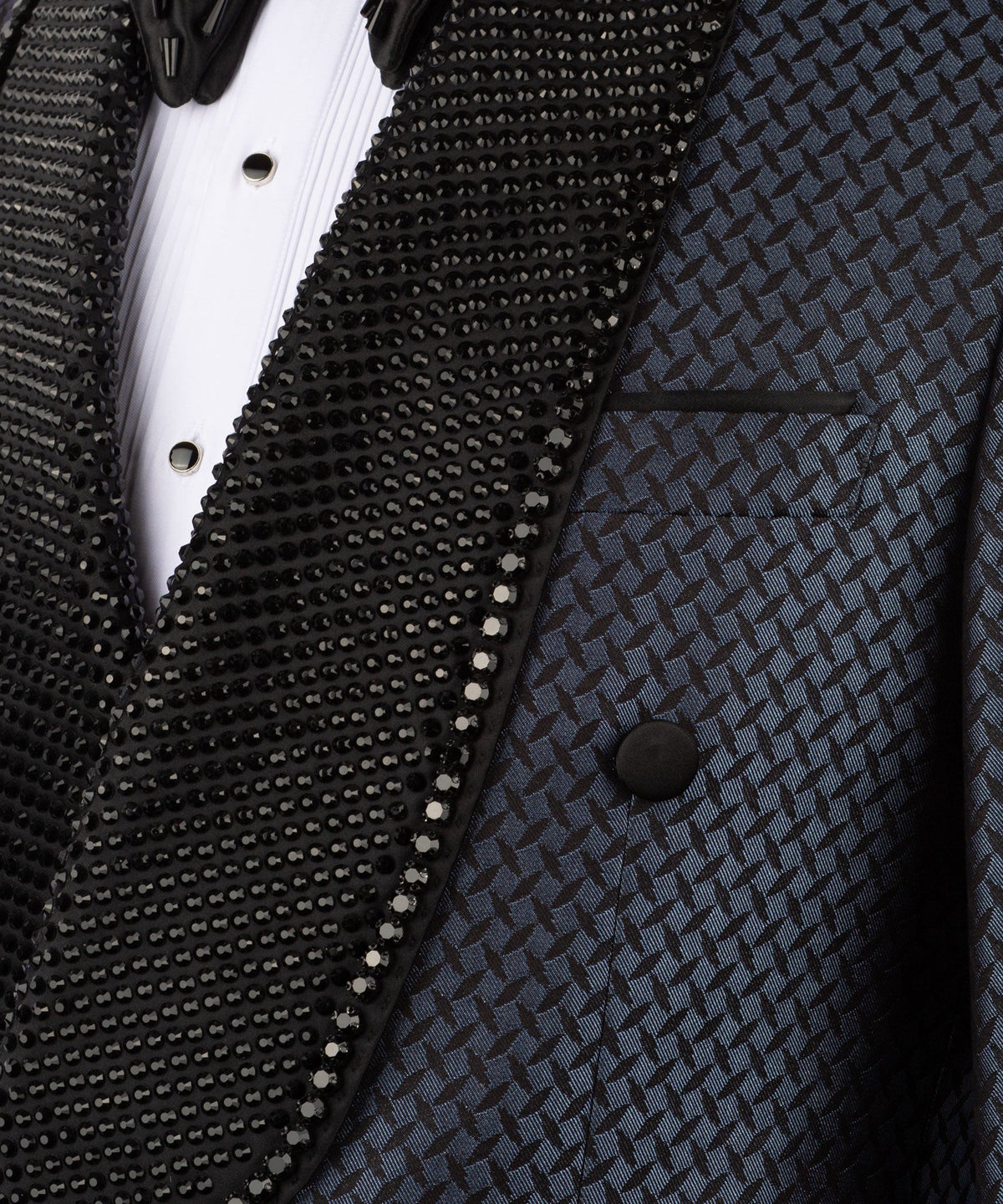 Black Embroidered Double-Breasted Collar Tuxedo