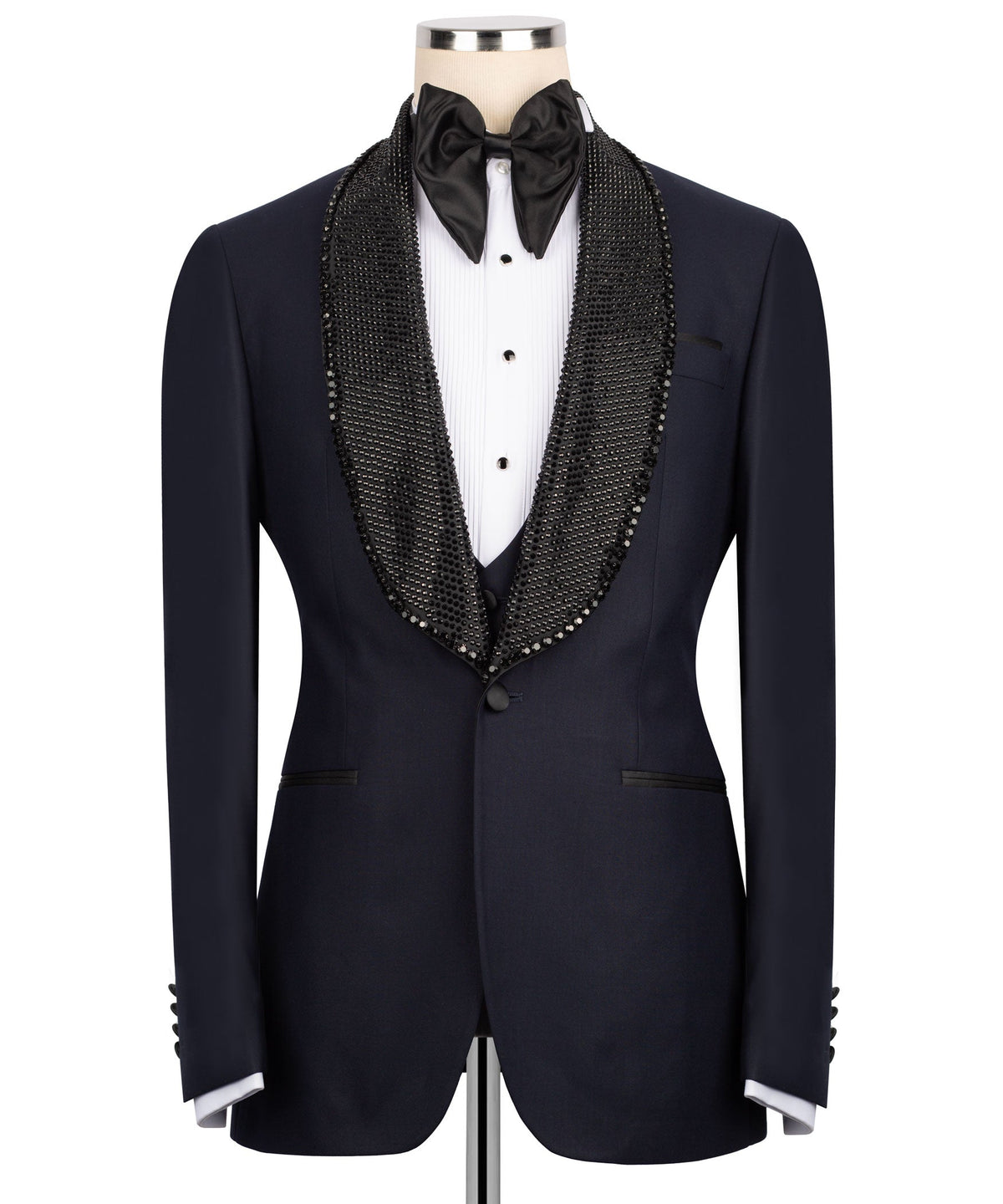 Black Embroidered Collar Tuxedo - Style 02