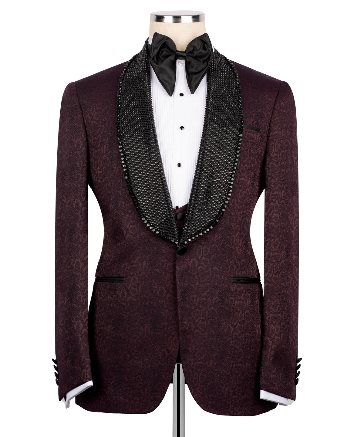Black Embroidered Collar Tuxedo - Style 01