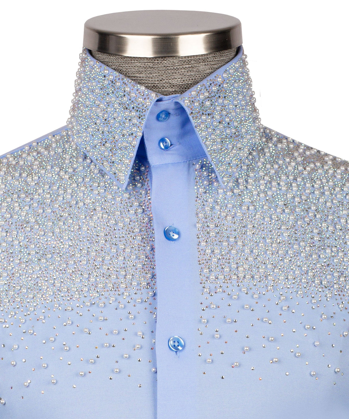 Blue Stone-Embellished Dress Shirt - Style 02