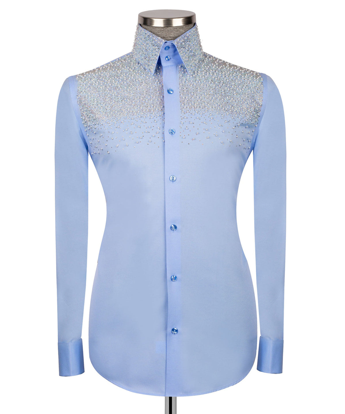 Blue Stone-Embellished Dress Shirt - Style 02