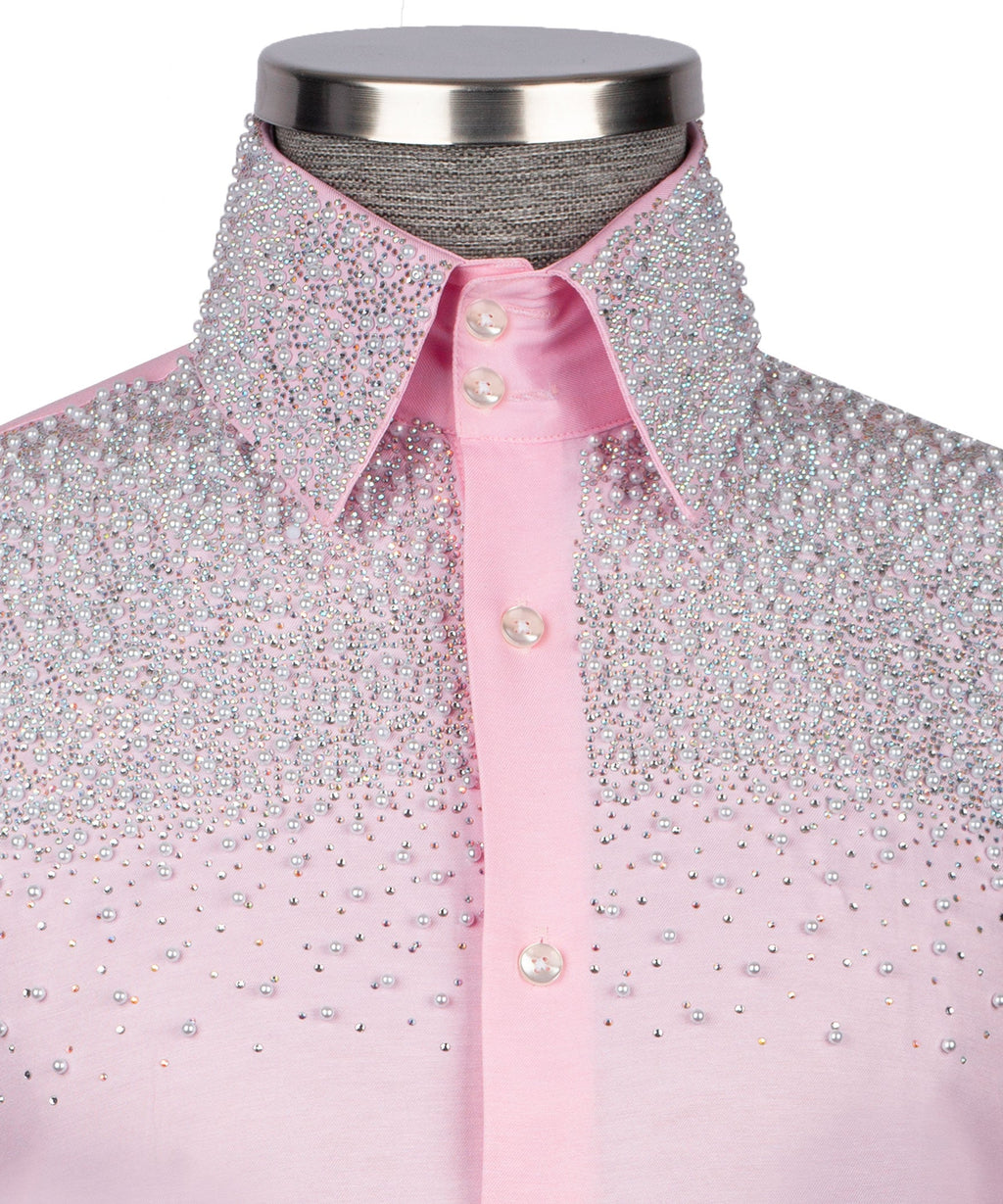 Silver Stone-Embellished Dress Shirt - Style 01