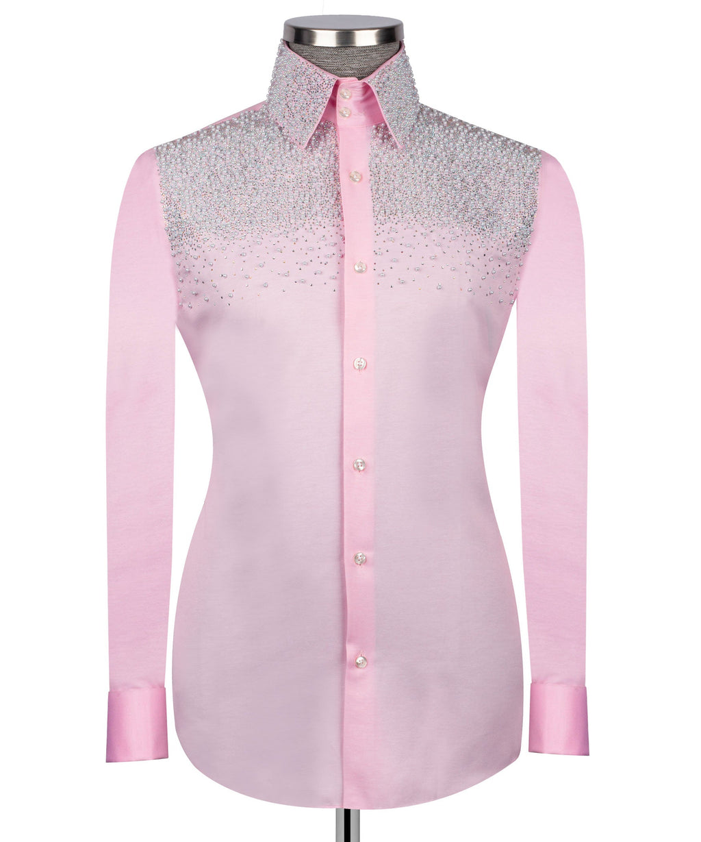 Silver Stone-Embellished Dress Shirt - Style 01