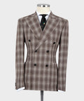 Plaid Double-Breasted Dark Brown