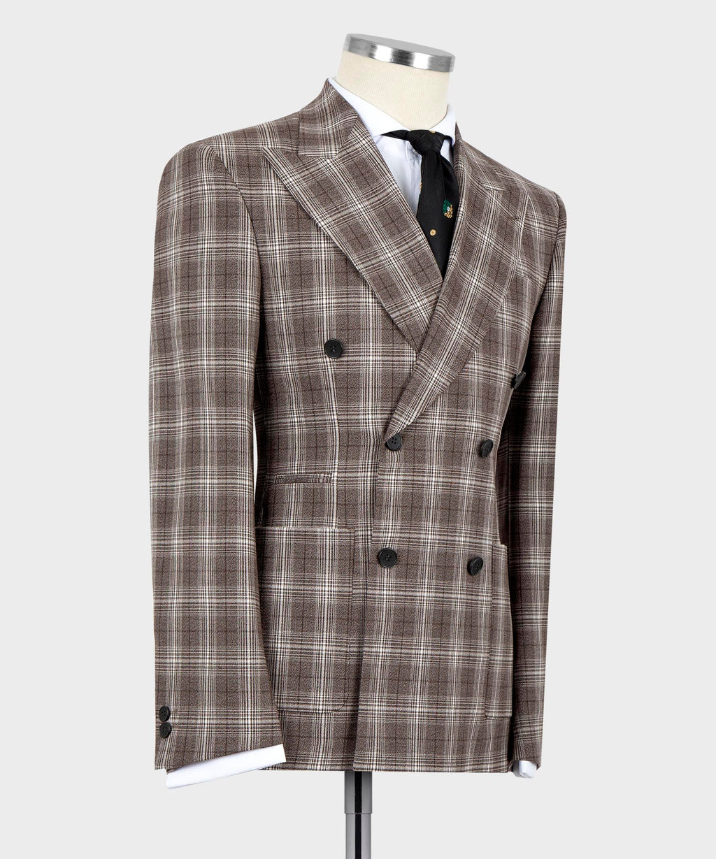 Plaid Double-Breasted Dark Brown