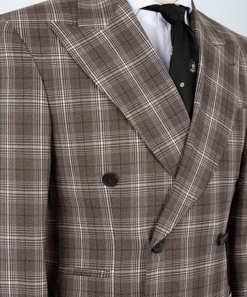 Plaid Double-Breasted Dark Brown