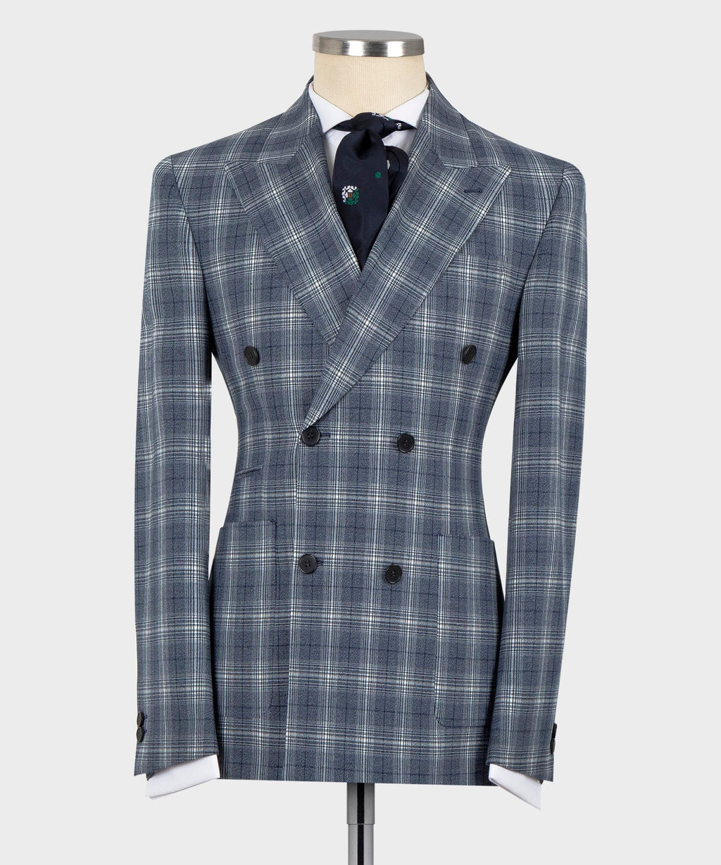 Plaid Double-Breasted Blue