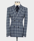 Plaid Double-Breasted Blue