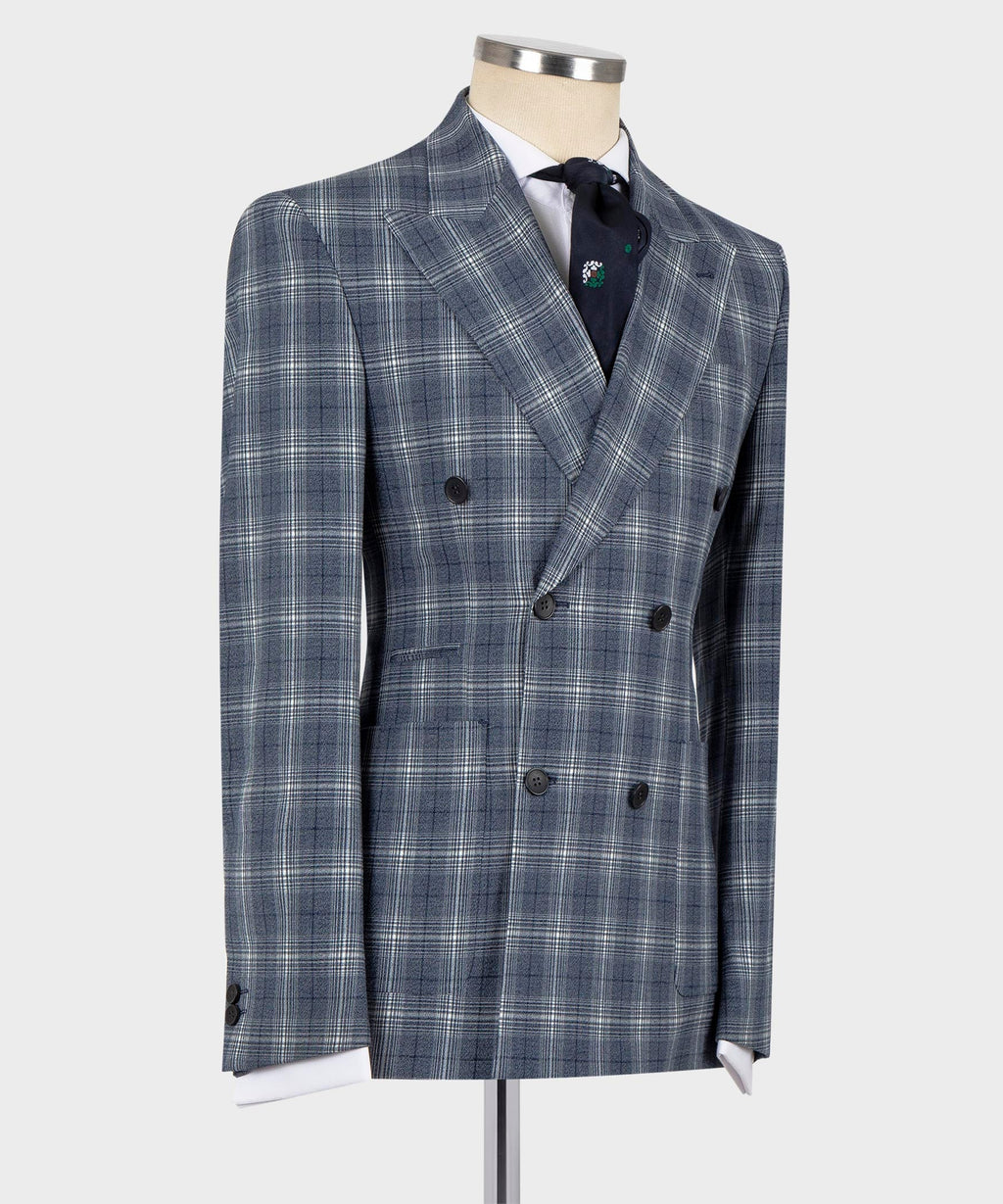 Plaid Double-Breasted Blue