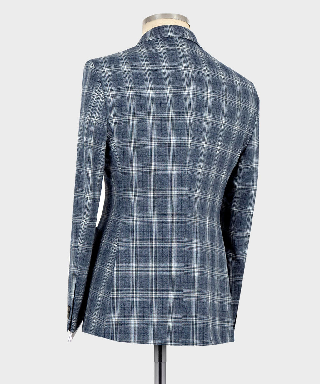 Plaid Double-Breasted Blue