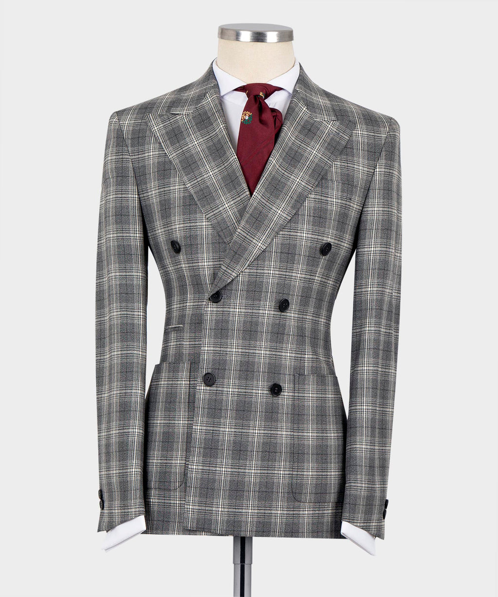 Plaid Double-Breasted Gray